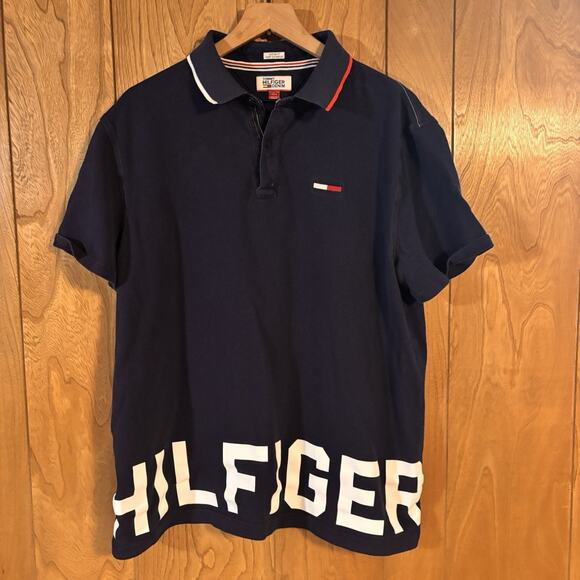 Tommy Hilfiger Denim Polo Shirt XL Navy Blue HILFIGER Logo - Picture 5 of 5